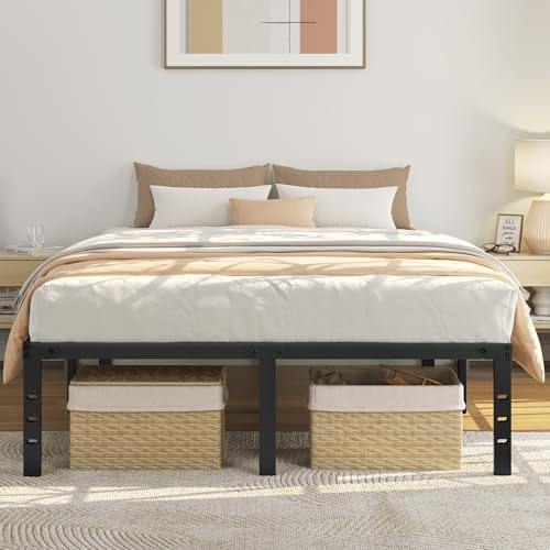 Yaheetech Bettrahmen 140 x 200 cm Metallbett Bettgestell aus Metall, Modern Jugendbett mit Lattenrost, Doppelbett Einzelbett Schwarz 41cm H von Yaheetech