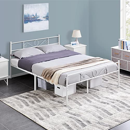 Yaheetech Bettrahmen Metallbett Bettgestell aus Metall, Doppelbett für 140 x 200 cm Matratze, Gästebett für kleine Räume, Weiß von Yaheetech