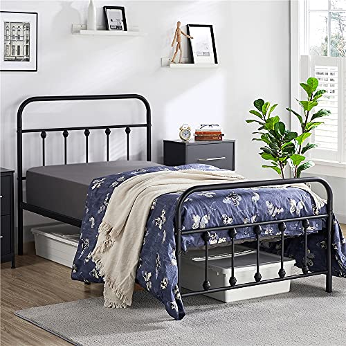 Yaheetech Bettrahmen Vintage Stil 90 x 190 cm Metallbett Bettgestell aus Metall mit Lattenrost, Modern Gästebett Jugendbett, Schwarz von Yaheetech