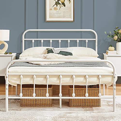 Yaheetech Bettrahmen Vintage Stil 140 x 200 cm Metallbett Bettgestell aus Metall mit Lattenrost, Modern Gästebett Jugendbett, Weiß von Yaheetech