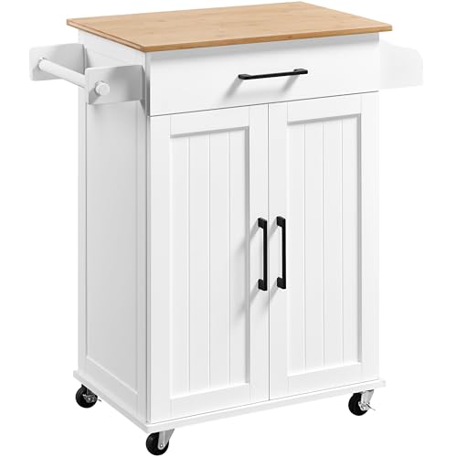Yaheetech Bewegliche Kücheninseln Küchenwagen auf Rollen, Servierwagen mit Schublade und 3 Schrank, Arbeitsplatte aus Holz, Rollwagen 60 × 40 × 88,5 cm, Küchentrolley im Landhausstil, Weiß Yaheetech Bewegliche Kücheninseln Küchenwagen auf Rollen, Servierwagen mit Schublade und 3 Schrank, Arbeitsplatte aus Holz, Rollwagen 60 × 40 × 88,5 cm, Küchentrolley im Landhausstil, Weiß von Yaheetech