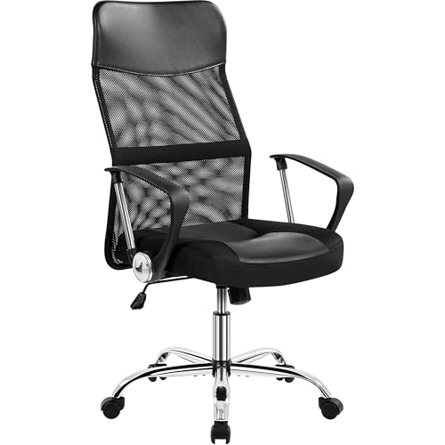 Yaheetech Bürostuhl ergonomischer Schreibtischstuhl mit hohe Rückenlehnen Drehstuhl höhenverstellbar mit gepolsterter Sitz bis 135 kg belastbar Netz von Yaheetech