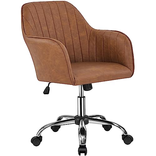 Yaheetech Homeoffice Stuhl, Schminkstuhl, Schreibtischstuhl, höhenverstellbar Drehstuhl, Bürostuhl mit gepolstertem Samtstoff, für Arbeitszimmer, Schlafzimmer, bis 136 kg belastbar, Retrobraun von Yaheetech