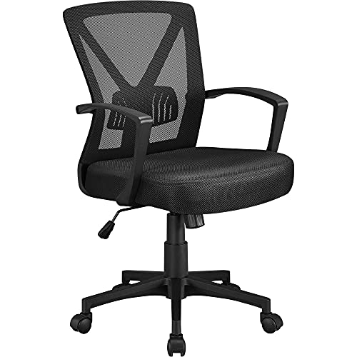 Yaheetech Bürostuhl, Schreibtischstuhl, Drehstuhl mit Netzrückenlehne, Computerstuhl Ergonomischer Design, Chefsessel mit Armlehnen, belastbar bis 136 kg Schwarz von Yaheetech