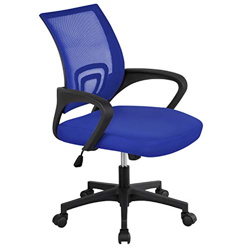 Yaheetech Bürostuhl Drehstuhl ergonomischer Schreibtischstuhl Chefsessel mit Rollen Mesh Computerstuhl höhenverstellbar Große Sitzfläche (Blau) von Yaheetech