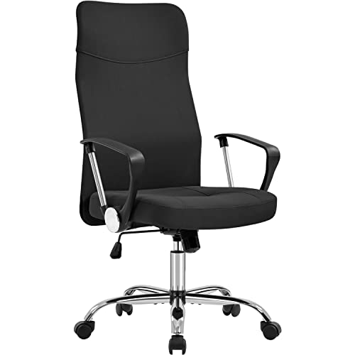 Yaheetech Bürostuhl, ergonomischer Schreibtischstuhl, chefsessel Computerstuhl, 360° Drehstuhl mit kopfstütze, Hohe Netzrückenlehne integrierte Lordosenstütze, Große Sitzfläche Schwarz von Yaheetech