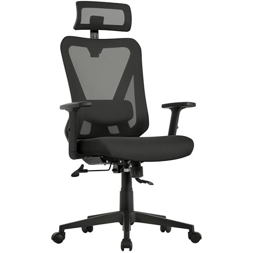 Yaheetech Bürostuhl Ergonomisch, Schreibtischstuhl mit Verstellbarer Kopfstütze, Armlehnen, Lendenwirbelstütze, Verschließbar Drehstuhl mit 90°-130° Liegefunktion höhenverstell Schwarz von Yaheetech