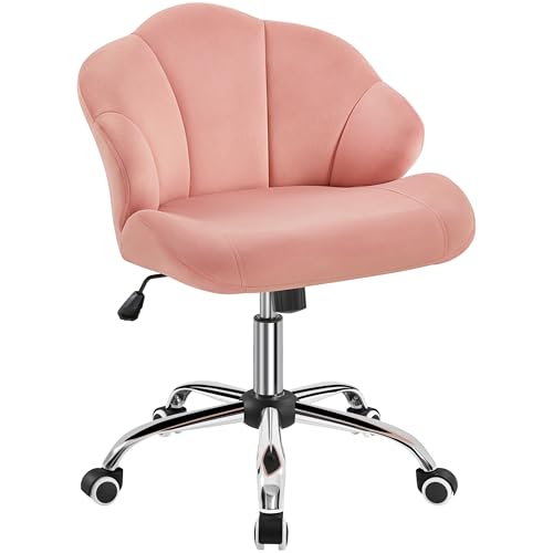 Yaheetech Homeoffice Stuhl, Schminkstuhl, Schreibtischstuhl höhenverstellbar Drehstuhl, Bürosessel in Muschelform, Bürostuhl mit Rollen, Samtstuhl bis 136 kg Belastbar Rosa von Yaheetech