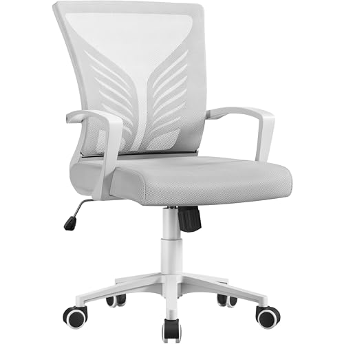 Yaheetech Bürostuhl Ergonomisch Schreibtischstuhl mit Schaukelfunktion Drehstuhl mit Gepolstertem Sitzkissen Chefsessel Höhenverstellbar fürs Arbeitszimmer/Büro, Hellgrau von Yaheetech