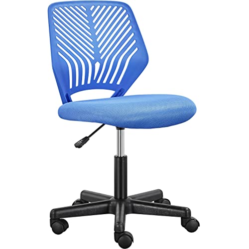 Yaheetech Bürostuhl Ergonomisch Schreibtischstuhl ohne Armlehnen Drehstuhl mit Rücklehne Arbeitsstuhl höhenverstellbar 136 kg belastbar Blau von Yaheetech