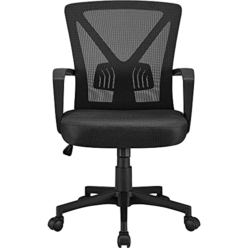 Yaheetech Bürostuhl Ergonomischer Drehstuhl Schreibtischstuhl aus Mesh Rückenschonend Chefsessel mit Lordosenstütze und Armlehne Höhenverstellung und Wippfunktion Schwarz von Yaheetech