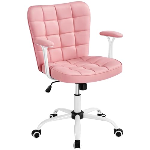 Yaheetech Bürostuhl Ergonomischer Schreibtischstuhl Bürosessel Arbeitsstuhl, Drehstuhl mit Weichen Armlehnen, Höhenverstellbarer Polsterstuhl Computerstuhl mit Rollen, Rosa von Yaheetech