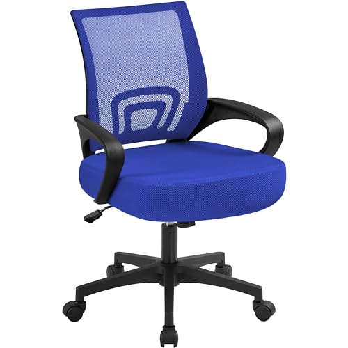 Yaheetech Bürostuhl, Ergonomischer Schreibtischstuhl mit Netzbespannung und Armlehnen, Drehstuhl aus Mesh, Chefsessel Wippfunktion, Höhenverstellbar Rückenschonend bis 136kg Belastbar, Blau von Yaheetech