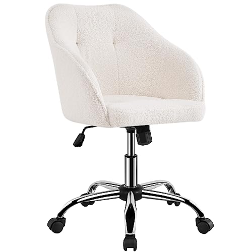 Yaheetech Homeoffice Stuhl, Schminkstuhl, höhenverstellbar Drehstuhl, SamtStuhl Schreibtischstuhl für Arbeitszimmer, Schlafzimmer, Atmungsaktiv Rollstuhl bis 136 KG belastbar Elfenbein von Yaheetech