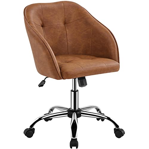 Yaheetech Homeoffice Stuhl, Schminkstuhl, höhenverstellbar Drehstuhl, SamtStuhl Schreibtischstuhl für Arbeitszimmer, Schlafzimmer, Atmungsaktiv Rollstuhl bis 136 KG belastbar Retro-Braun von Yaheetech