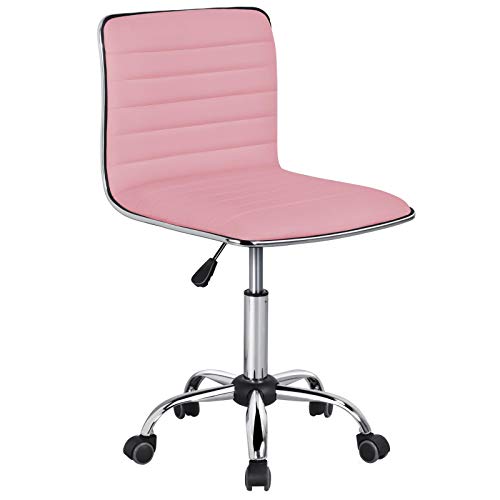Yaheetech Bürostuhl, ergonomischer Schreibtischstuhl, Drehstuhl mit Rollen, 360° drehbar Computerstuhl, höhenverstellbar Office Stuhl, aus Kunstleder Rosa von Yaheetech