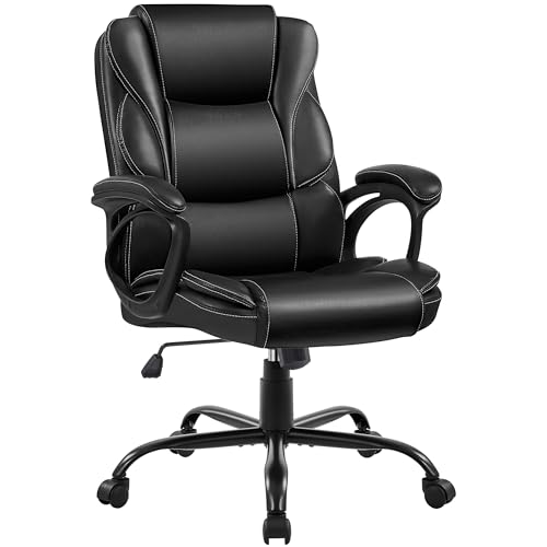 Yaheetech Bürostuhl Schreibtischstuhl, Chefsessel aus Kunstleder, Drehstuhl mit Rollen, Computerstuhl mit Hoher Rückenlehne, Wippfunktion, Belastbar bis 136 kg, Schwarz von Yaheetech