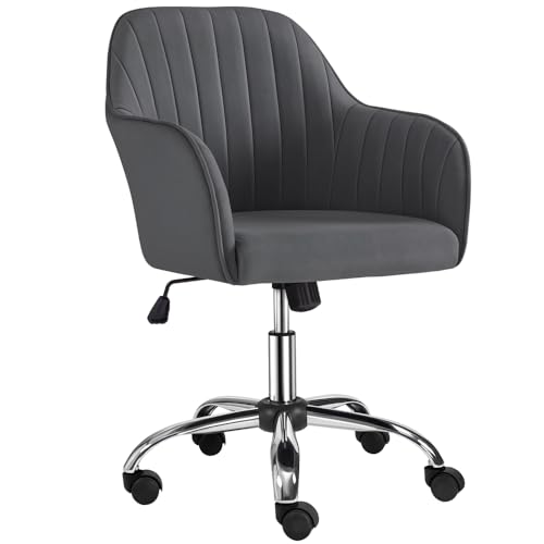 Yaheetech Homeoffice Stuhl, Schminkstuhl, Schreibtischstuhl, höhenverstellbar Drehstuhl, Bürostuhl mit gepolstertem Samtstoff, für Arbeitszimmer, Schlafzimmer, bis 136 kg belastbar, Dunkelgrau von Yaheetech