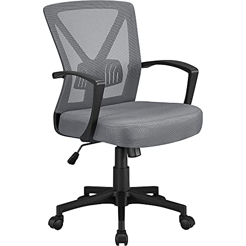 Yaheetech Bürostuhl Schreibtischstuhl, Drehstuhl mit Mesh, Home Office Chair ergonomisch, höhenverstellbarer Computerstuhl mit Rückenstütze, gepolsterten Sitz, fürs Arbeitszimmer/Büro Dunkelgrau von Yaheetech