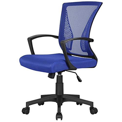 Yaheetech Bürostuhl Schreibtischstuhl Arbeitsstuhl Netzstuhl mit Rückenlehne und Armlehne Wippfunktion Dicke Polsterung (Blau) von Yaheetech