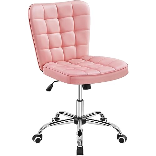 Yaheetech Bürostuhl Schreibtischstuhl Ergonomisch Drehstuhl höhenverstellbar Kosmetikhocker Chefsessel, Homeoffice Stuhl ohne Armlehne, Polsterstuhl mit Rollen, Kunstleder Rosa von Yaheetech