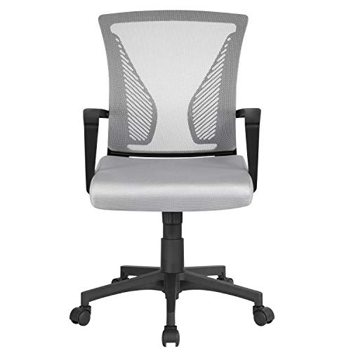 Yaheetech Bürostuhl Schreibtischstuhl Drehstuhl mit Netzrücken Chefsessel Office Stuhl höhenverstellbarer Chefsessel Ergonomisches Design Grau von Yaheetech