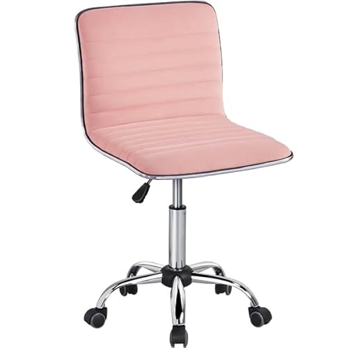 Yaheetech Bürostuhl Schreibtischstuhl Ergonomisch, Drehstuhl ohne Armlehne, Chefsessel mit Laufrollen, aus Samtstoff, höhenverstellbarer, 360° frei Drehbar Rosa von Yaheetech