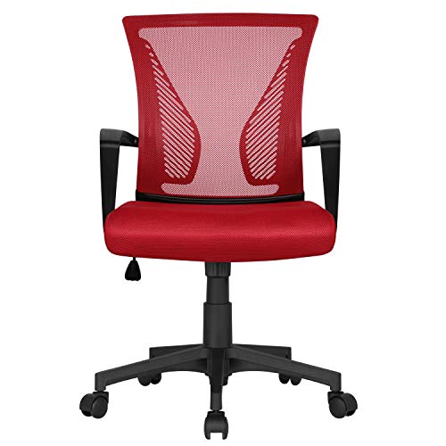 Yaheetech Bürostuhl Schreibtischstuhl Ergonomischer Drehstuhl Chefsessel mit Netzbezug Office Stuhl höhenverstellbar Wippfunktion Rot von Yaheetech