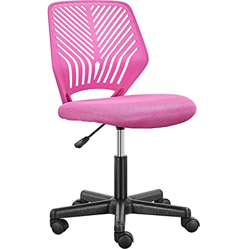 Yaheetech Bürostuhl Schreibtischstuhl ohne Armlehnen Drehstuhl mit Rücklehne Arbeitsstuhl höhenverstellbar 136 kg belastbar 50 x 55 x 79-92 cm Rosa von Yaheetech