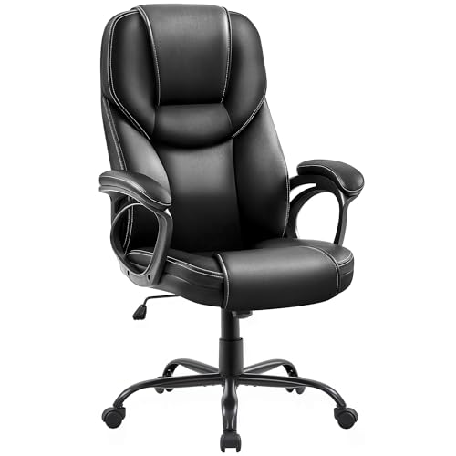 Yaheetech Chefsessel ergonomisch Bürostuhl Computerstuhl Hoher Rücken Schreibtischstuhl Drehstuhl Polsterung Höhenverstellbarer Office Stuhl Kunstleder Schwarz von Yaheetech