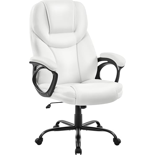 Yaheetech Chefsessel ergonomisch Bürostuhl Computerstuhl Hoher Rücken Schreibtischstuhl Drehstuhl Polsterung Höhenverstellbarer Office Stuhl Kunstleder Weiß von Yaheetech