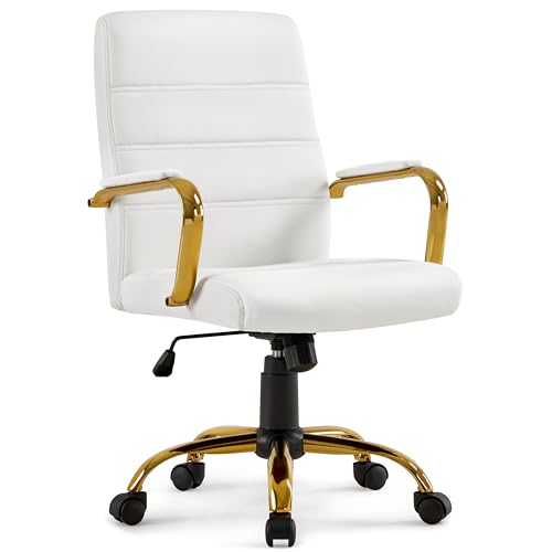 Yaheetech Bürostuhl ergonomischer Schreibtischstuhl, Drehstuhl mit Rollen, Bürohocker mit Armlehnen, Arbeitsstuhl mit Rückenlehne, Chefsessel Belastbar bis 130kg Weiß/Golden Yaheetech Bürostuhl ergonomischer Schreibtischstuhl, Drehstuhl mit Rollen, Bürohocker mit Armlehnen, Arbeitsstuhl mit Rückenlehne, Chefsessel Belastbar bis 130kg Weiß/Golden von Yaheetech