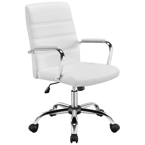 Yaheetech Bürostuhl ergonomischer Schreibtischstuhl, Drehstuhl mit Rollen, Bürohocker mit Armlehnen, Arbeitsstuhl mit Rückenlehne, Chefsessel Belastbar bis 130kg Weiß von Yaheetech