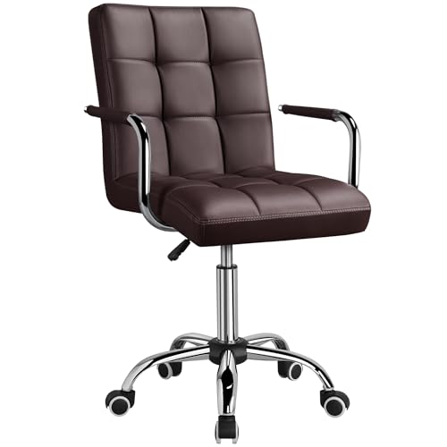 Yaheetech Bürostuhl ergonomischer Schreibtischstuhl Drehstuhl Drehocker Arbeitshocker mit abnehmbare Armlehnen Computerstuhl höhenverstellbar aus Kunstleder Braun von Yaheetech