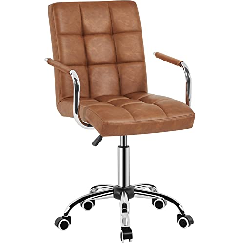 Yaheetech Bürostuhl ergonomischer Schreibtischstuhl Drehstuhl Drehocker Arbeitshocker mit abnehmbare Armlehnen Computerstuhl höhenverstellbar aus Kunstleder Retro-Brown von Yaheetech
