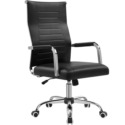Yaheetech Bürostuhl ergonomischer Schreibtischstuhl mit Armlehnen, Chefsessel Computerstuhl hoher Rückenlehne, Arbeitsstuhl mit Wippfunktion bis 136 kg Belastbar Schwarz von Yaheetech