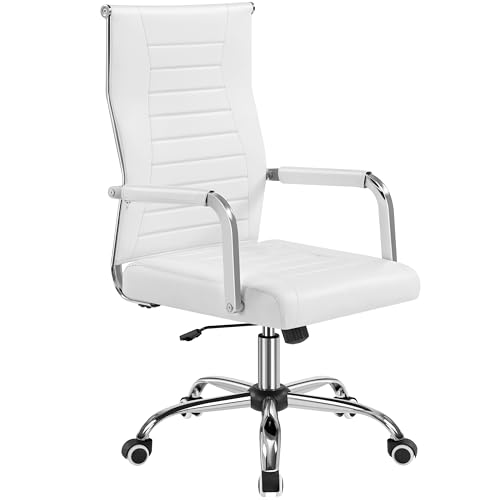 Yaheetech Bürostuhl ergonomischer Schreibtischstuhl mit Armlehnen, Chefsessel Computerstuhl hoher Rückenlehne, Arbeitsstuhl mit Wippfunktion bis 136 kg Belastbar Weiß von Yaheetech