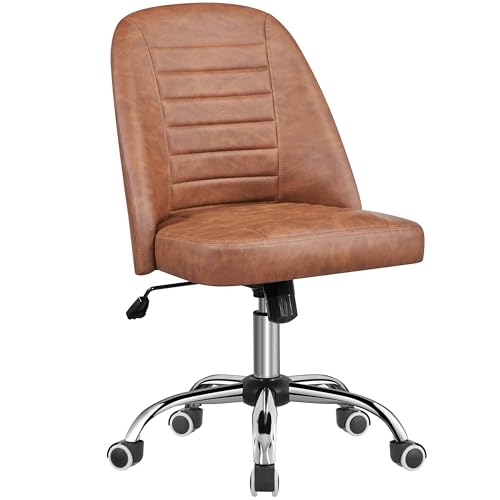 Yaheetech Bürostuhl ohne Armlehne Schreibtischstuhl Drehstuhl mit Rollen ergonomischer Schreibtischsessel höhenverstellbar Arbeitshocker Schminkstuhl Kunstleder Retro-Brown von Yaheetech
