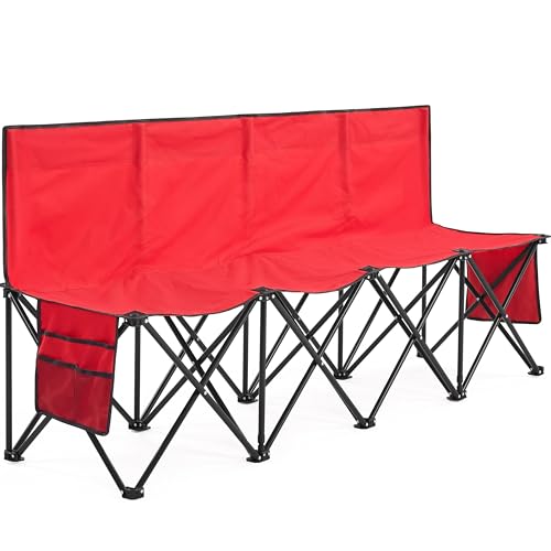 Yaheetech Campingbank Klappbank Ersatzbank Fußball Sitzbank Faltbare Bank für 4 Personen mit Tragetasche Rot von Yaheetech