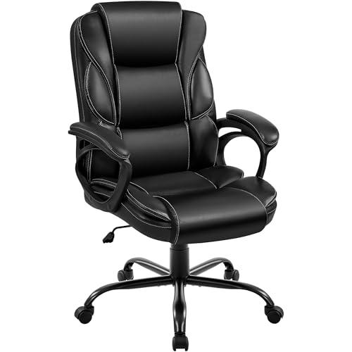 Yaheetech Chefsessel Bürostuhl Ergonomischer Schreibtischstuhl mit Armlehnen höhenverstellbar Drehstuhl mit hohem Rücken fürs Arbeitszimmer/Büro/Wohnzimmer/Konferenz Schwarz von Yaheetech