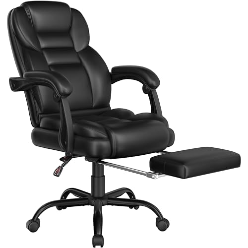 Yaheetech ergonomischer Bürostuhl Chefsessel mit Fußablage Fußstütze Schreibtischstuhl mit adaptiven Armlehnen Computerstuhl mit Hoher Rückenlehne höhenverstellbar für Büro Schwarz von Yaheetech