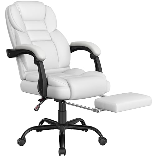 Yaheetech ergonomischer Bürostuhl Chefsessel mit Fußablage Fußstütze Schreibtischstuhl mit adaptiven Armlehnen Computerstuhl mit Hoher Rückenlehne höhenverstellbar für Büro Weiß von Yaheetech