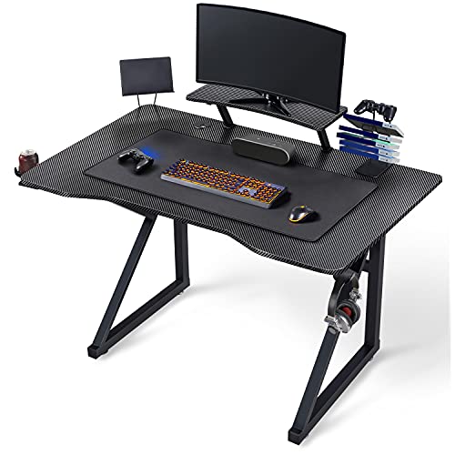 Yaheetech Computertisch Ergonomischer Gaming Tisch PC Tisch K-förmiger Schreibtisch mit Bechenhalter, Kopfhörerhalter und Mauspad, 110 x 70 cm von Yaheetech