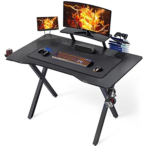 Yaheetech Gaming Tisch Office Computertisch Ergonomischer Schreibtisch PC Tisch mit Getränkehalter und Kopfhörerhaken, 110 x 70 cm von Yaheetech