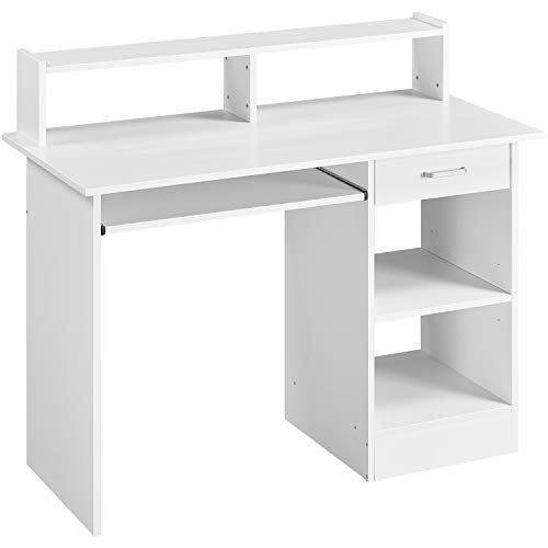Yaheetech Computertisch mit Ablage, Schreibtisch mit Schublade, Bürotisch, Arbeitstisch für Büro, Arbeitszimmer, PC-Tisch Weiß von Yaheetech