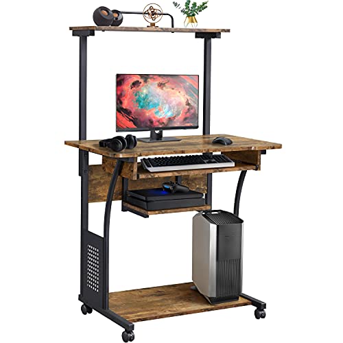 Yaheetech Computertisch mit Regal Schreibtisch Büro PC Tisch mit Rollen Eckschreibtisch Vintage 80 x 50 x 132 cm Yaheetech Computertisch mit Regal Schreibtisch Büro PC Tisch mit Rollen Eckschreibtisch Vintage 80 x 50 x 132 cm von Yaheetech