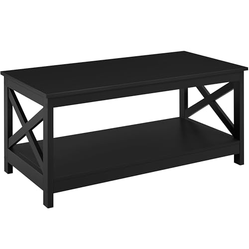 Yaheetech Couchtisch Kaffeetisch mit 2 Ablagen Sofatisch X-Form Stütze Wohnzimmertisch aus Holz Einfacher Aufbau Moderner Beistelltisch für Wohnzimmer/Balkon/Büro, 100 x 50 x 45 cm Schwarz von Yaheetech