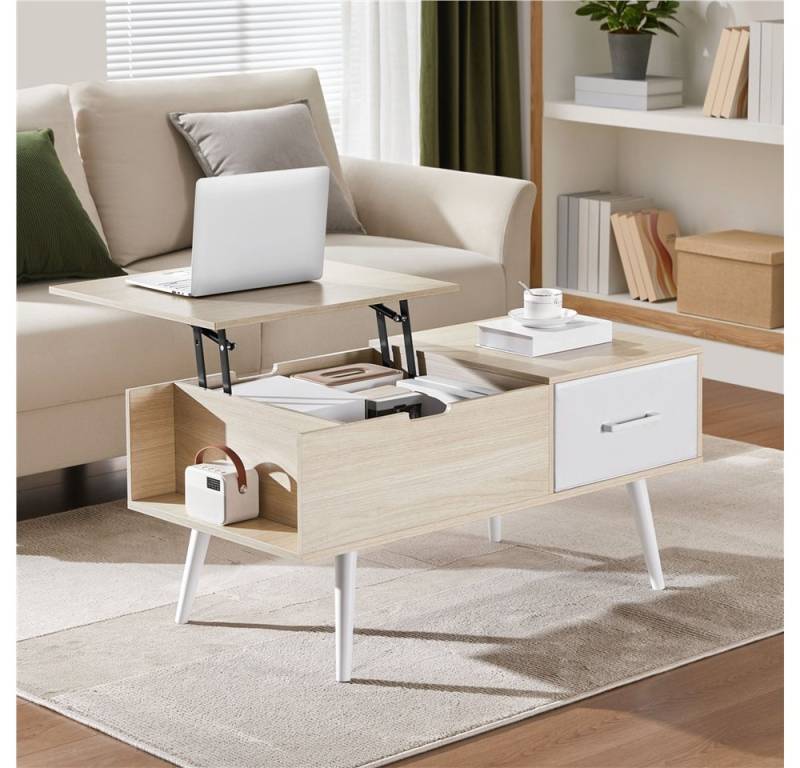 Yaheetech Couchtisch Kaffeetisch mit Geteilter Tischplatte, Höhenverstellbarer Sofatisch mit Stoffschublade Yaheetech Couchtisch Kaffeetisch mit Geteilter Tischplatte, Höhenverstellbarer Sofatisch mit Stoffschublade von Yaheetech
