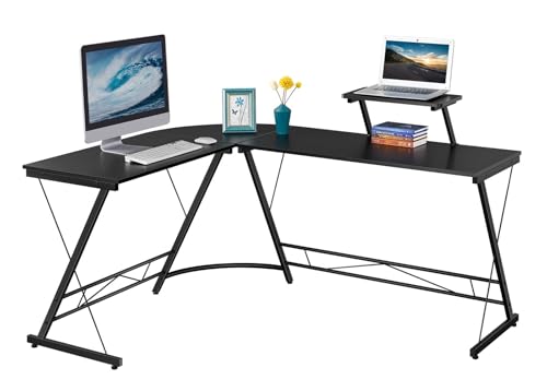 Yaheetech Eckschreibtisch L-Form Schreibtisch, Gaming Tisch Bürotisch mit beweglichem Monitorständer für Büro 162,5 x 130 x 96,5 cm Schwarz von Yaheetech