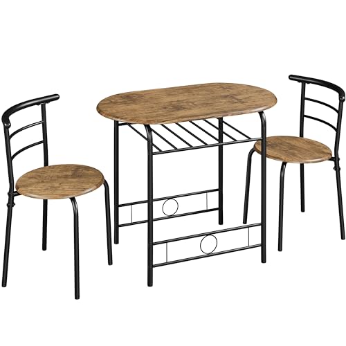 Yaheetech Essgruppe Tischgruppe für 2 Personen mit 1 Esstisch & 2 Stühle Küchentisch mit Ablagefach Esszimmertisch Armlehnstuhl Esstisch-Set, Braun von Yaheetech